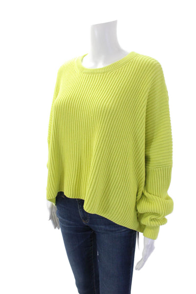Free People Womens Crew Neck Cropped Sweater Lime Green Size Extra Small