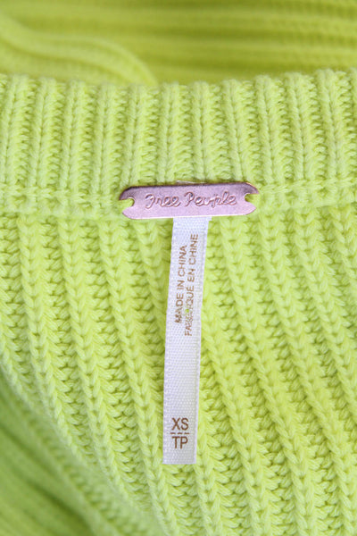 Free People Womens Crew Neck Cropped Sweater Lime Green Size Extra Small
