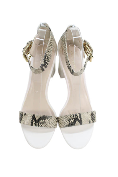 Cole Haan Grand.OS Womens Snakeskin Print Ankle Strap Sandal Heels White Size 7.