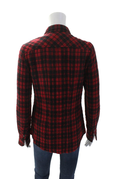Etoile Isabel Marant Womens Wool Plaid Collared Button-Down Shirt Red Size 0