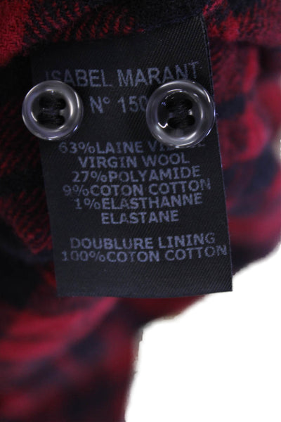Etoile Isabel Marant Womens Wool Plaid Collared Button-Down Shirt Red Size 0