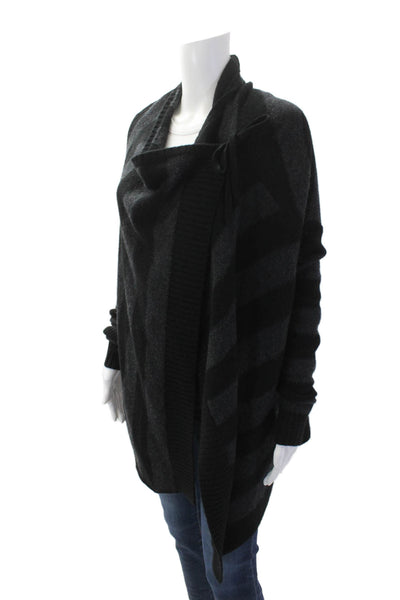 Vince Womens Cashmere Striped V-Neck Knit Cardigan Sweater Gray Size S