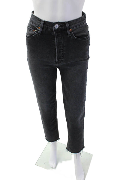 Re/Done Womens Cotton Buttoned High-Rise Straight Jeans Black Size 26