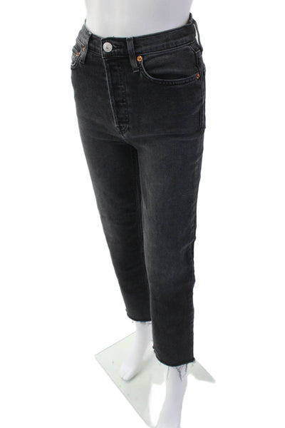 Re/Done Womens Cotton Buttoned High-Rise Straight Jeans Black Size 26