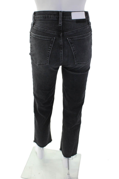 Re/Done Womens Cotton Buttoned High-Rise Straight Jeans Black Size 26