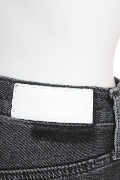 Re/Done Womens Cotton Buttoned High-Rise Straight Jeans Black Size 26