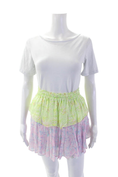 Love Shack Fancy Womens Floral Stretch Mini Tiered Skirt Multicolor Size XS