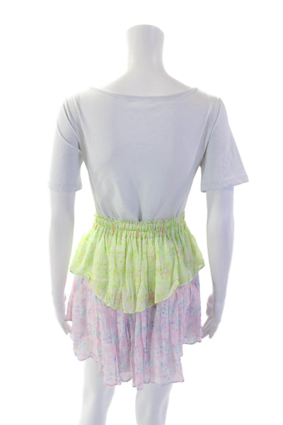 Love Shack Fancy Womens Floral Stretch Mini Tiered Skirt Multicolor Size XS