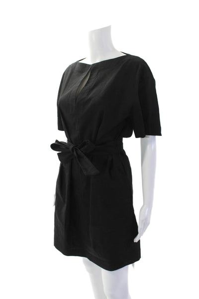 Theory Womens Linen Short Sleeve Tied Sheath Mini Dress Black Size 4