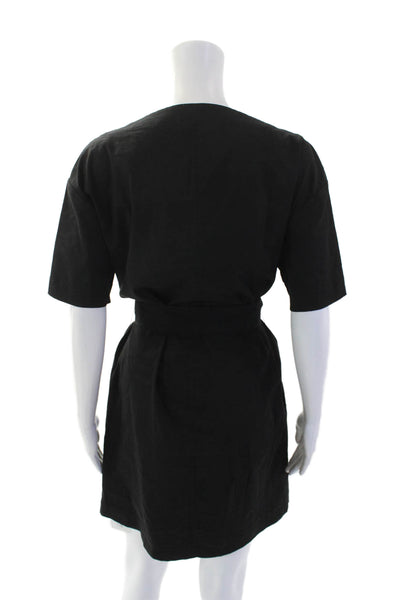 Theory Womens Linen Short Sleeve Tied Sheath Mini Dress Black Size 4