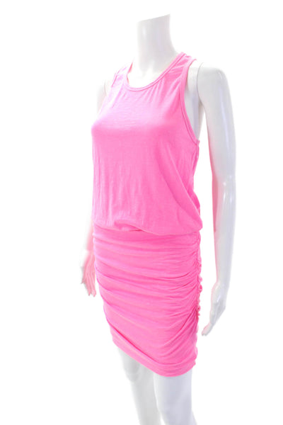 Sundry Womens Cotton Sleeveless Ruched Tank Knee Length Dress Pink Size 2