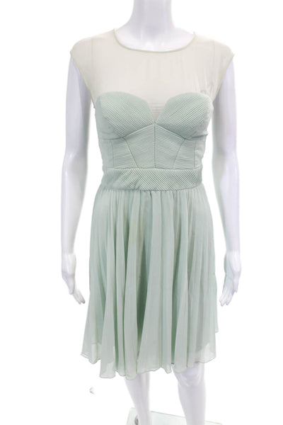 Karen Millen Womens Textured Lined Sleeveless Mini Dress Mint Green Size 04