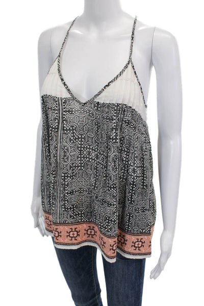 Joie Womens Sleeveless V Neck Abstract Top White Black Peach Cotton Size Small