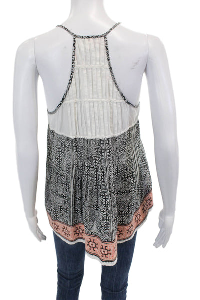 Joie Womens Sleeveless V Neck Abstract Top White Black Peach Cotton Size Small