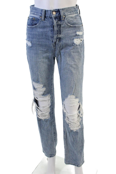 Pistola Womens Cotton Distressed Detail Pocketed Straight Leg Jeans Blue Size 24