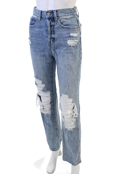 Pistola Womens Cotton Distressed Detail Pocketed Straight Leg Jeans Blue Size 24