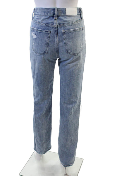 Pistola Womens Cotton Distressed Detail Pocketed Straight Leg Jeans Blue Size 24