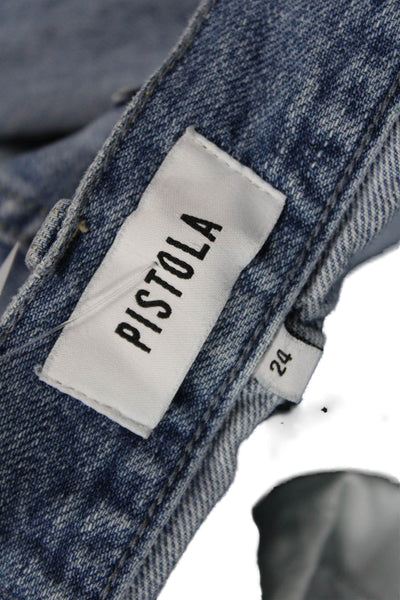 Pistola Womens Cotton Distressed Detail Pocketed Straight Leg Jeans Blue Size 24