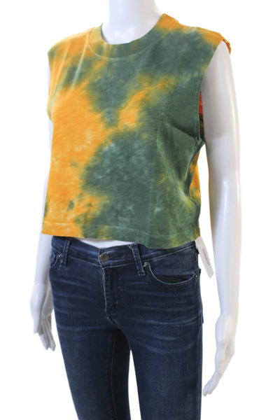 Cotton Citizen Womens Tie Dye Print Tank Top Green Yellow Size Extra Small