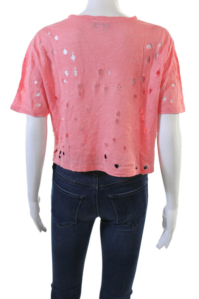IRO Womens Linen Distressed Cropped Claya Tee Shirt Pink Size Small