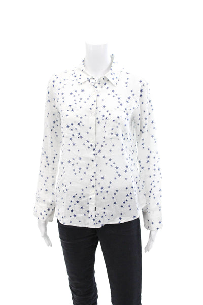 Rails Womens Cotton Graphic Star Print Collared Button Down Top White Size XS