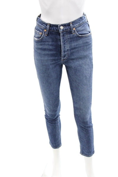 Agolde Womens Cotton High Waisted Skinny Button Fly Denim Jeans Blue Size 24