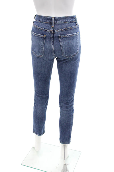 Agolde Womens Cotton High Waisted Skinny Button Fly Denim Jeans Blue Size 24
