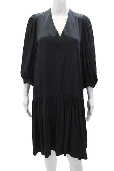 Mela Purdie Womens Long Sleeve V Neck Maxi Dress Navy Blue XXS