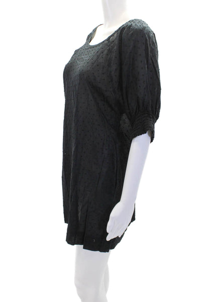 Malia Mills Womens Cotton Polka Dot Short Sleeve Shift Dress Black Size 6