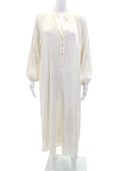 Zara Womens Long Sleeve Embroidered V Neck Maxi Tunic Dress Beige Size XS