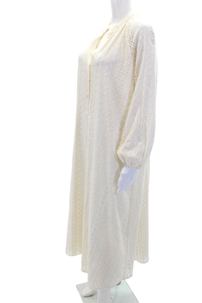 Zara Womens Long Sleeve Embroidered V Neck Maxi Tunic Dress Beige Size XS