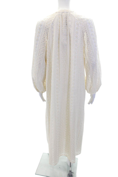 Zara Womens Long Sleeve Embroidered V Neck Maxi Tunic Dress Beige Size XS