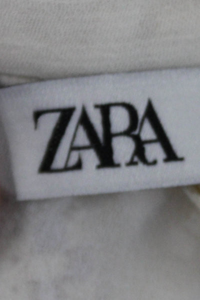 Zara Womens Long Sleeve Embroidered V Neck Maxi Tunic Dress Beige Size XS