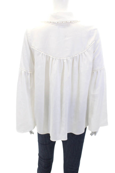 Nanette Nanette Lepore Womens Collared Pom Pom Detail V-Neck Blouse White Size S