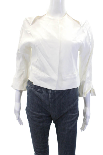 Zara Woman Womens Round Neck Long Sleeve Open Front Cropped Blazer White Size S