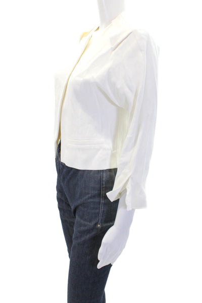 Zara Woman Womens Round Neck Long Sleeve Open Front Cropped Blazer White Size S