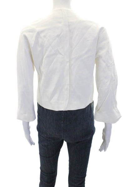 Zara Woman Womens Round Neck Long Sleeve Open Front Cropped Blazer White Size S
