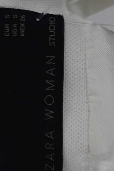 Zara Woman Womens Round Neck Long Sleeve Open Front Cropped Blazer White Size S