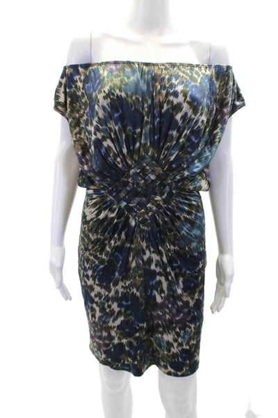 Olga Kapustina Womens Abstract Print Woven Detail Mini Dress Multicolor Size 8