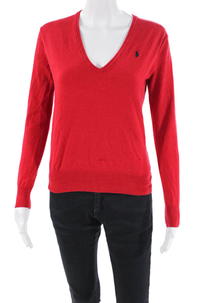 Polo Ralph Lauren Womens Cotton V-Neck Long Sleeve Knit Top Red Size XS