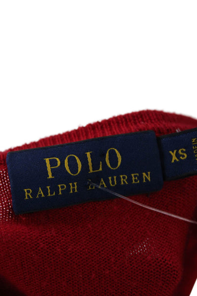 Polo Ralph Lauren Womens Cotton V-Neck Long Sleeve Knit Top Red Size XS