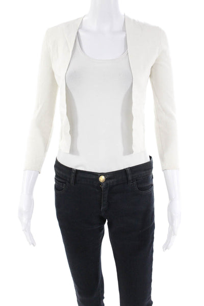 Theory Womens Long Sleeve Cropped Open Front Blouse Solid White Size P