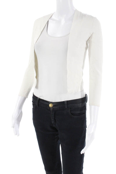 Theory Womens Long Sleeve Cropped Open Front Blouse Solid White Size P