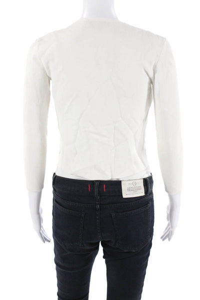 Theory Womens Long Sleeve Cropped Open Front Blouse Solid White Size P
