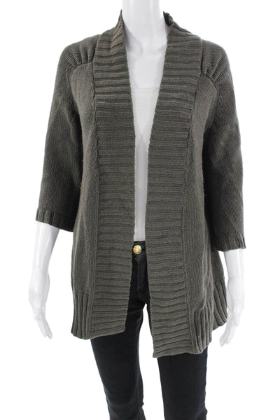 Tabitha Womens Cotton Ribbed 3/4 Sleeve Open Front Cardigan Sweater Gray Size M