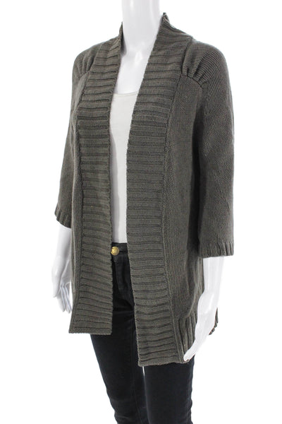 Tabitha Womens Cotton Ribbed 3/4 Sleeve Open Front Cardigan Sweater Gray Size M