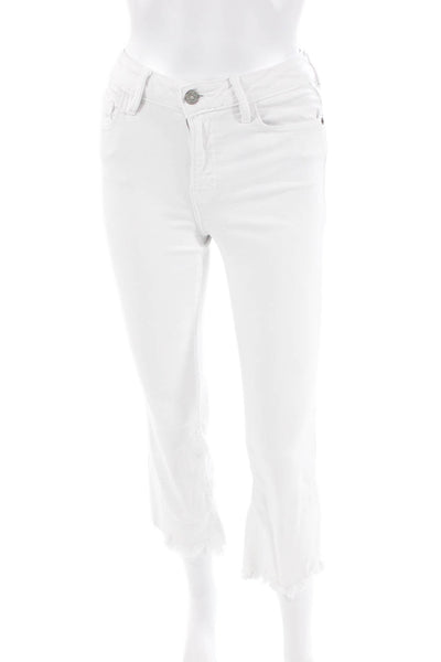 Hidden Womens Cotton Zip Button Straight Fray Leg Light Wash Jeans White Size EU