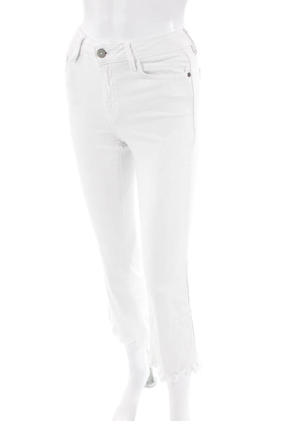 Hidden Womens Cotton Zip Button Straight Fray Leg Light Wash Jeans White Size EU