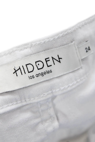 Hidden Womens Cotton Zip Button Straight Fray Leg Light Wash Jeans White Size EU