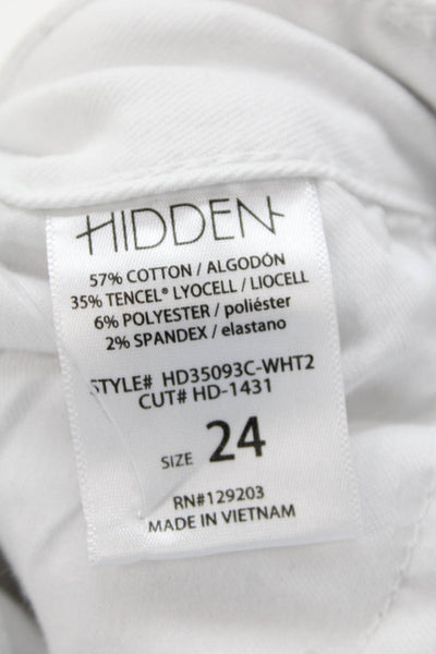 Hidden Womens Cotton Zip Button Straight Fray Leg Light Wash Jeans White Size EU